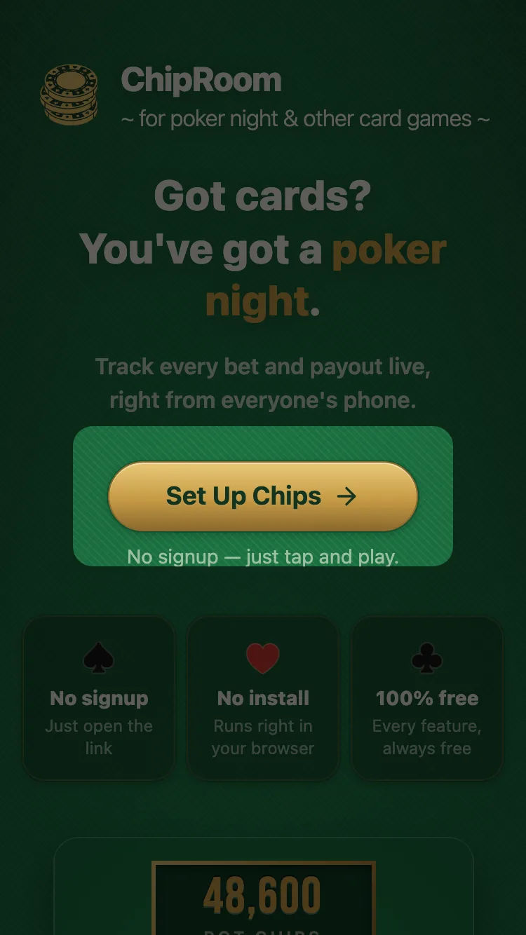 Screenshot of the top page highlighting the "Set Up Chips" button