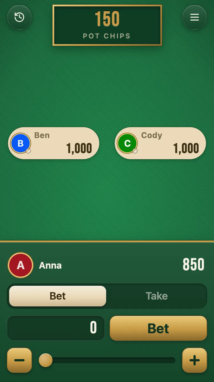 Screenshot of the bet/take chip panel