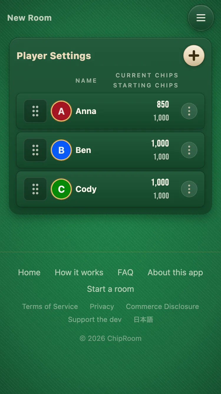 Screenshot of the Player Settings screen