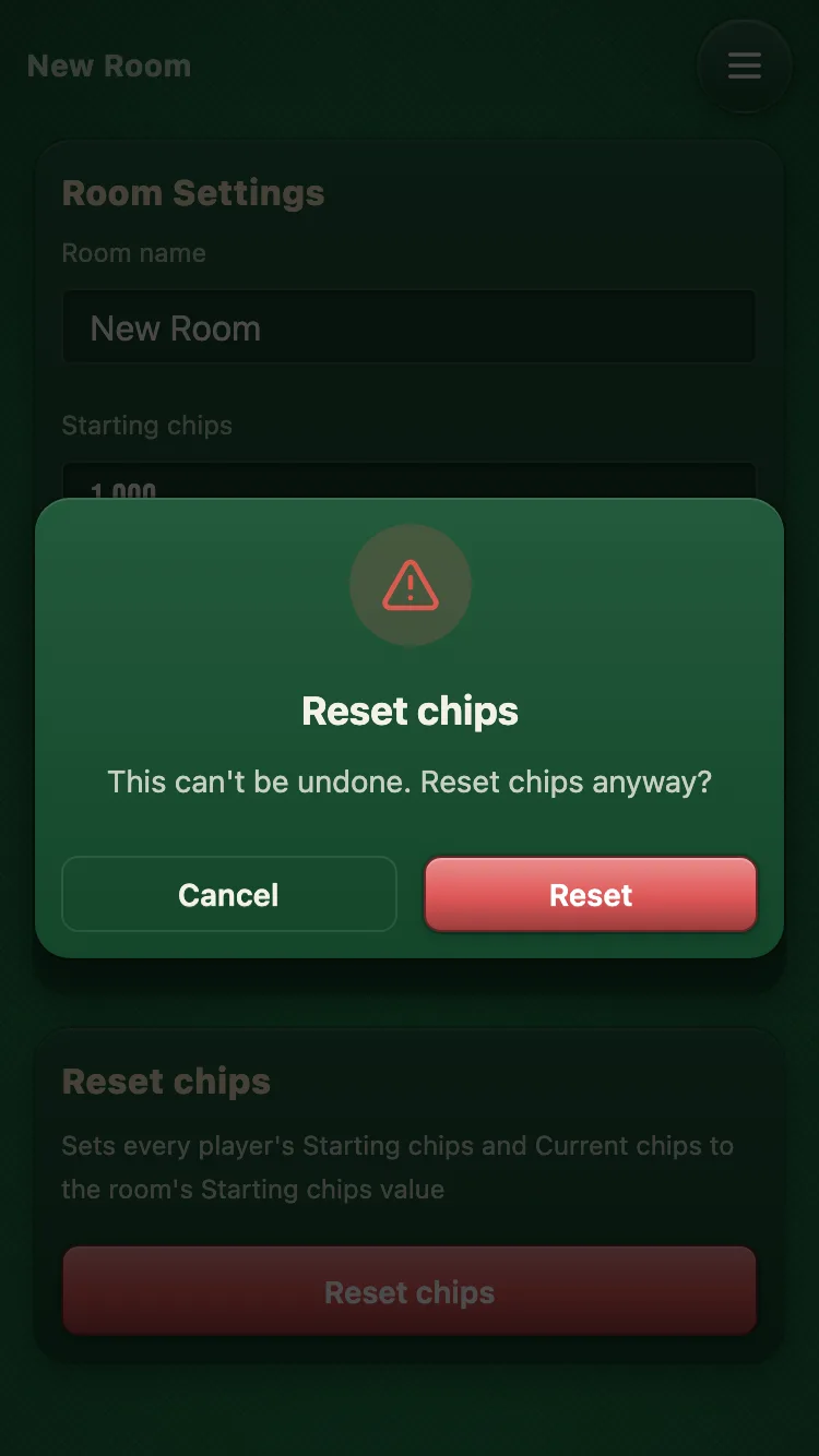 Screenshot of the reset-chips confirmation screen
